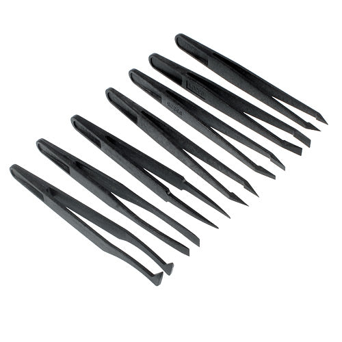 7PCS Plastic Insulated Anti-static Tweezer Electronic Repair Tool Flat Curved Sharp Tips