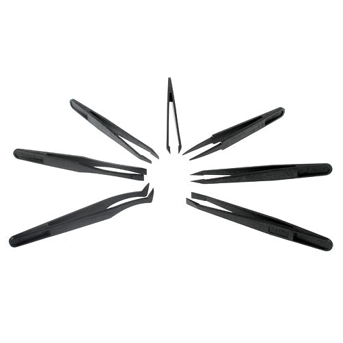 7PCS Plastic Insulated Anti-static Tweezer Electronic Repair Tool Flat Curved Sharp Tips