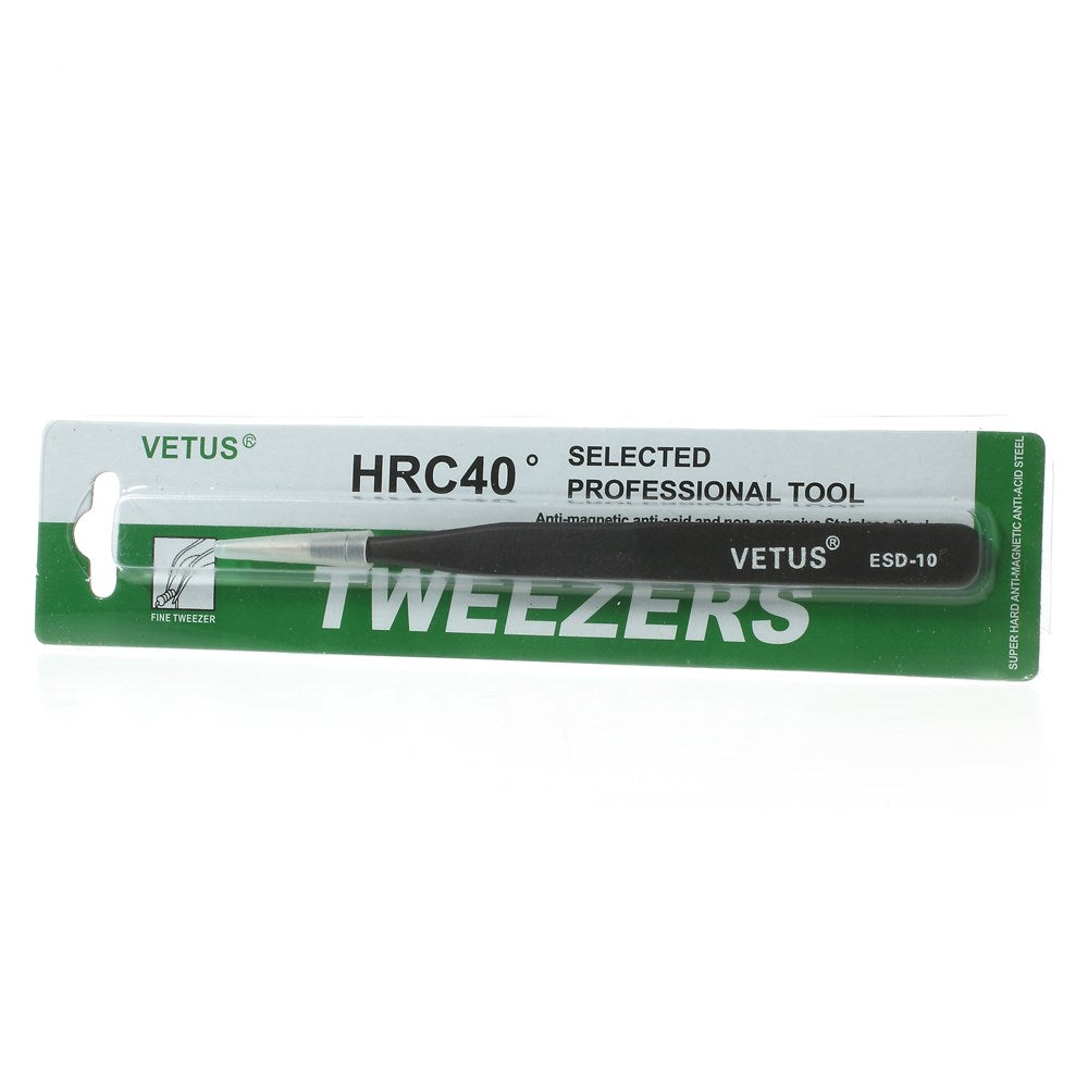 VETUS ESD-10 Anti-static Stainless Steel Fine Tip Straight Tweezer Repair Tool, Length: 120mm