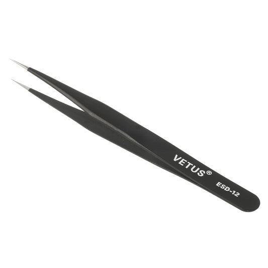 VETUS ESD-12 Anti-Static Stainless Steel Fine Tip Straight Tweezer Repair Tool, Length: 135mm