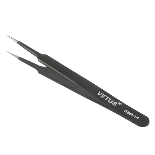 VETUS ESD-14 Anti-Static Stainless Steel Super Fine Tip Straight Tweezer Maintenance Tool, Length: 120mm
