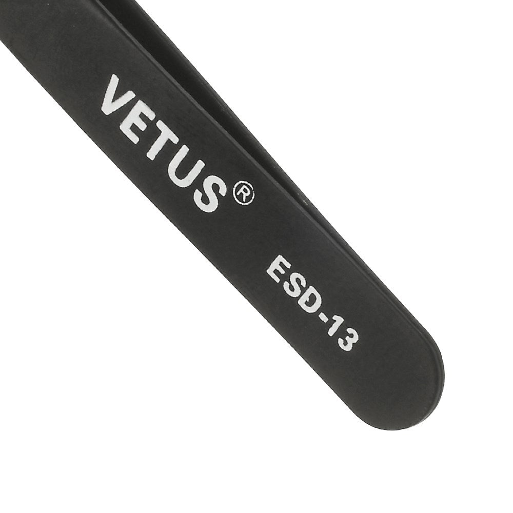 VETUS ESD-13 Anti-Static Stainless Steel Flat and Round Tweezer Repair Tool, Length: 120mm