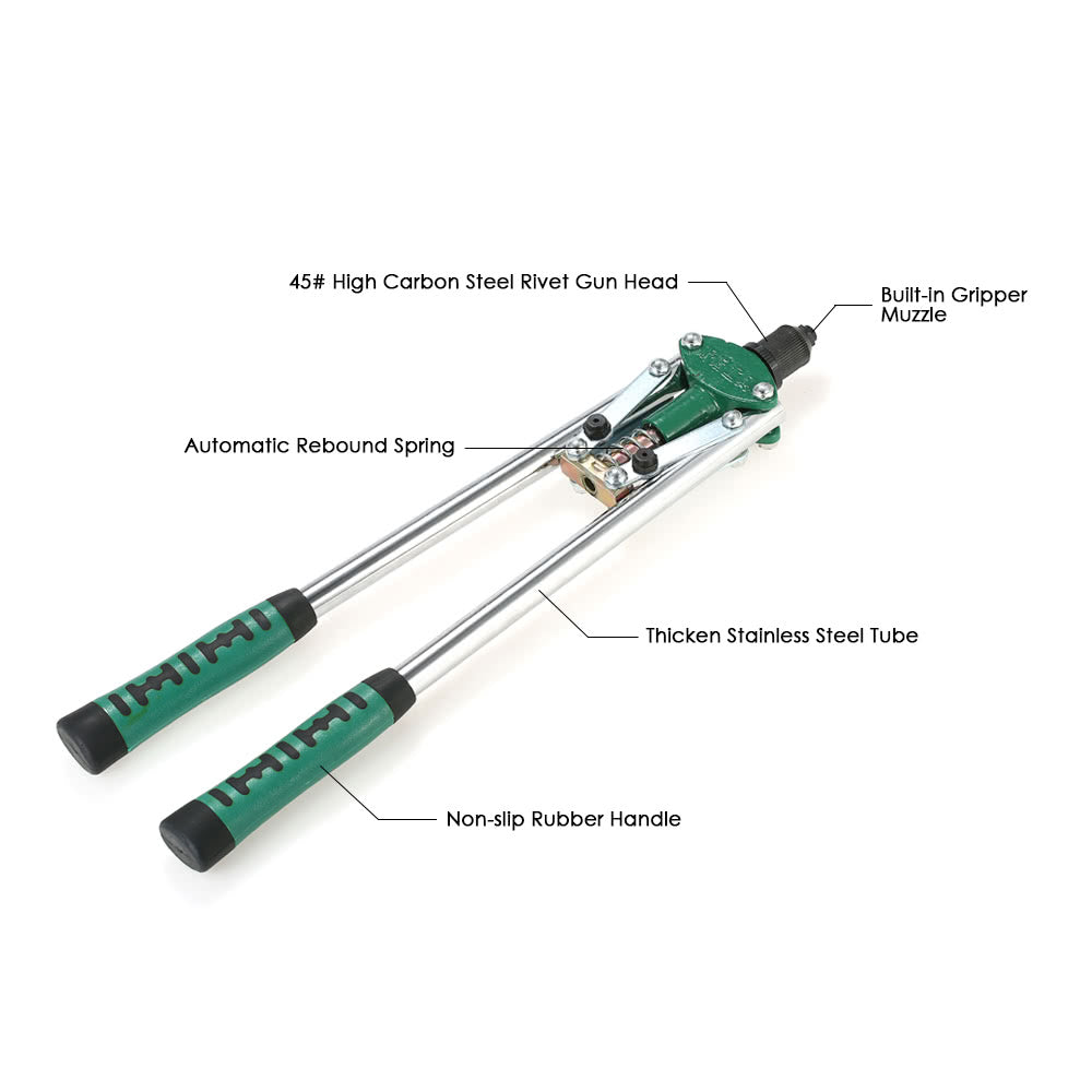 Riveting Gun Manual Pull Rivet Pliers Double Core-pulling Hand Rivet Gun Pull Cap Gun Clinch Bolt - Green/Silver