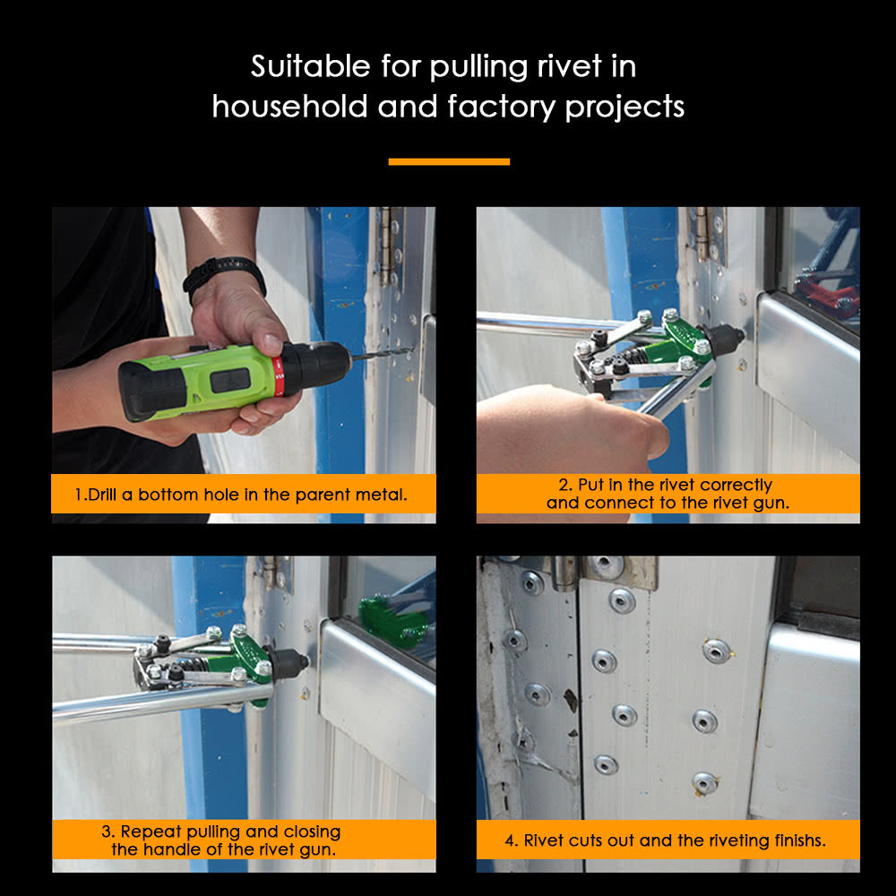 Riveting Gun Manual Pull Rivet Pliers Double Core-pulling Hand Rivet Gun Pull Cap Gun Clinch Bolt - Green/Silver