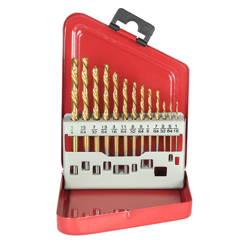 13 PCS M2 HSS with Titanium Nitride Coating (1/16&quot; - 1/4&quot;) Left Handed Drill Bit Set