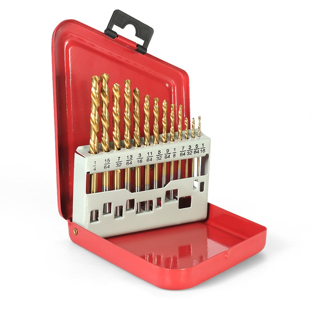 13 PCS M2 HSS with Titanium Nitride Coating (1/16&quot; - 1/4&quot;) Left Handed Drill Bit Set