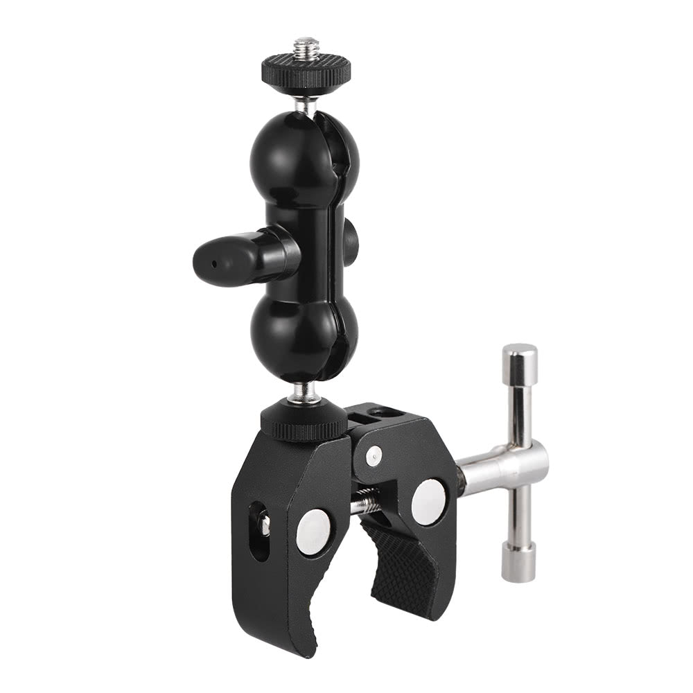 Dual Ballhead Arm Super Clamp Mount Adapter for DSLR Camera Monitor LED Video Light