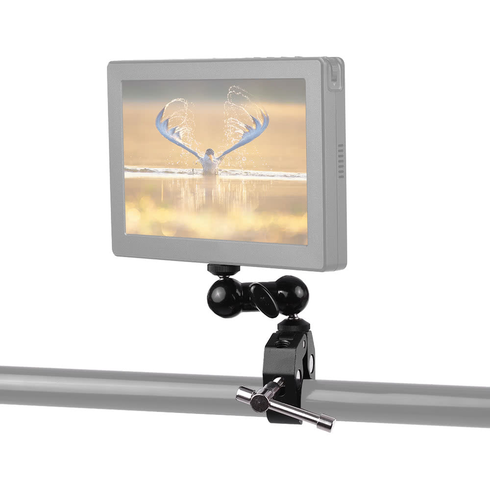Dual Ballhead Arm Super Clamp Mount Adapter for DSLR Camera Monitor LED Video Light