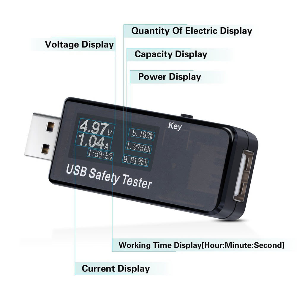 USB Digital Tester Current Voltage Monitor DC 5.1A 30V Amp Voltage Meter Test