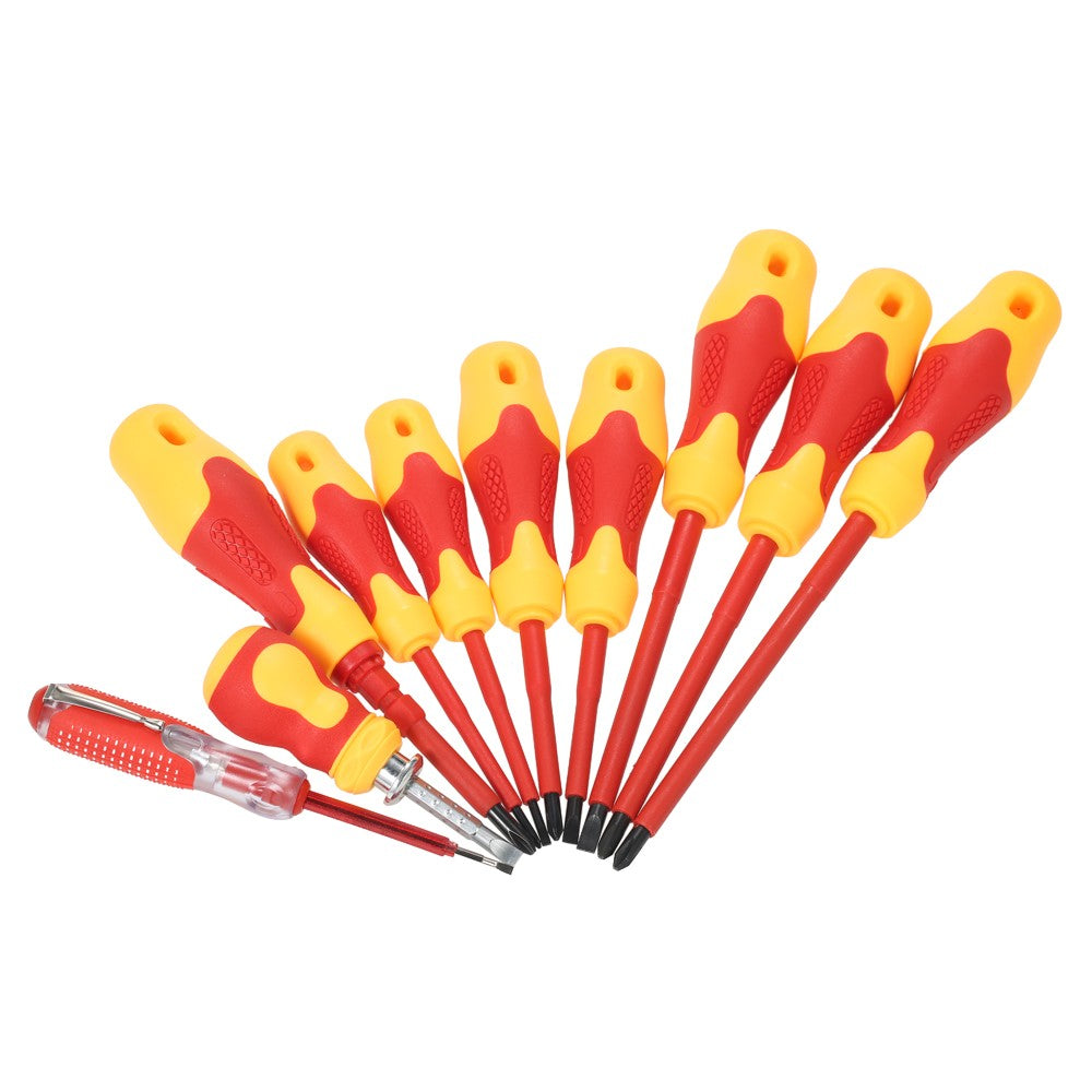 10Pcs/Set 1000V Insulated Screwdriver Set [with Magnetic Slotted and Phillips Bits] Electrical Work Repair Tools