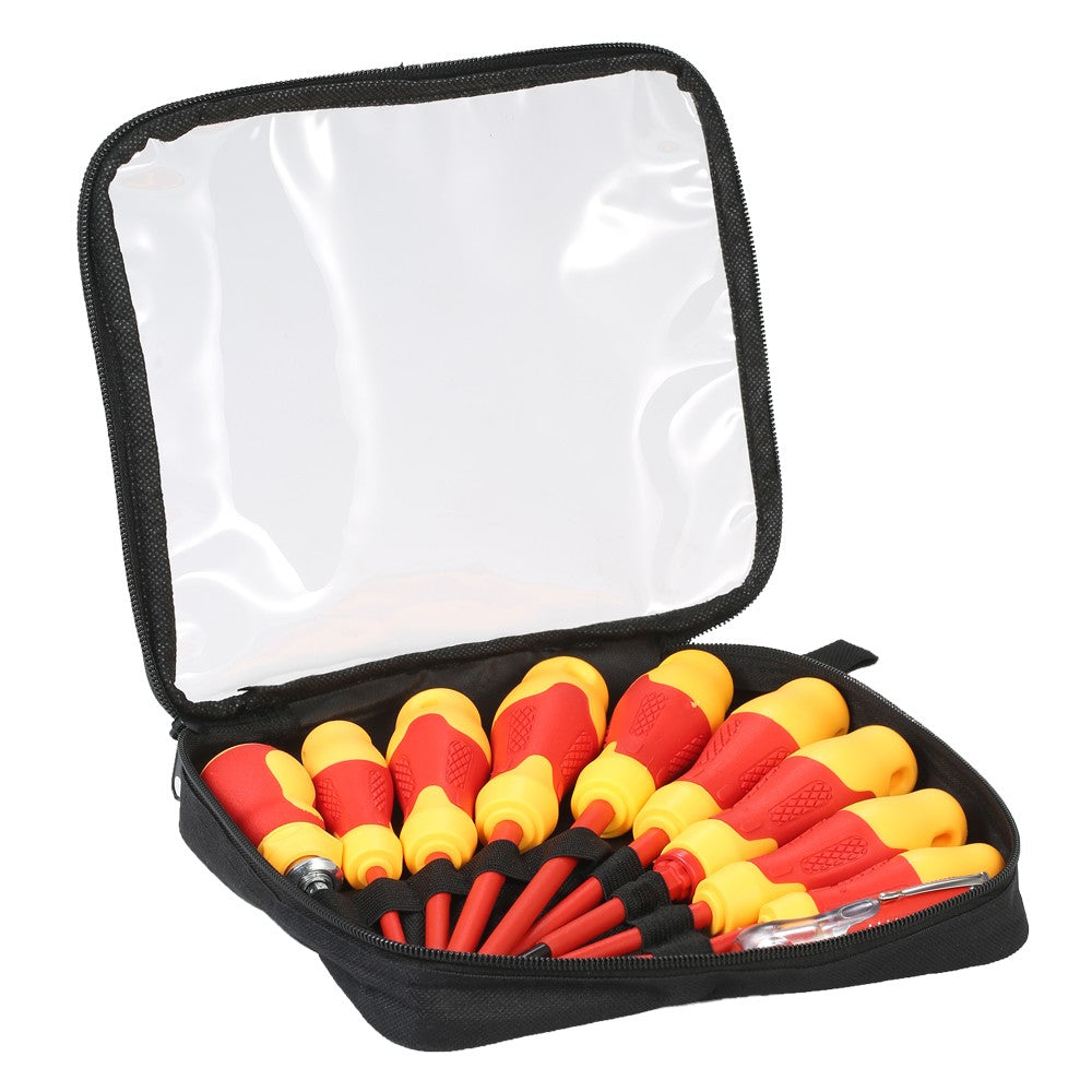 10Pcs/Set 1000V Insulated Screwdriver Set [with Magnetic Slotted and Phillips Bits] Electrical Work Repair Tools