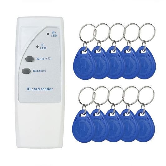 Handheld 125KHz EM4100 ID Card Reader Copier Writer Duplicator + 10Pcs Readable Writable Key Fobs Tags