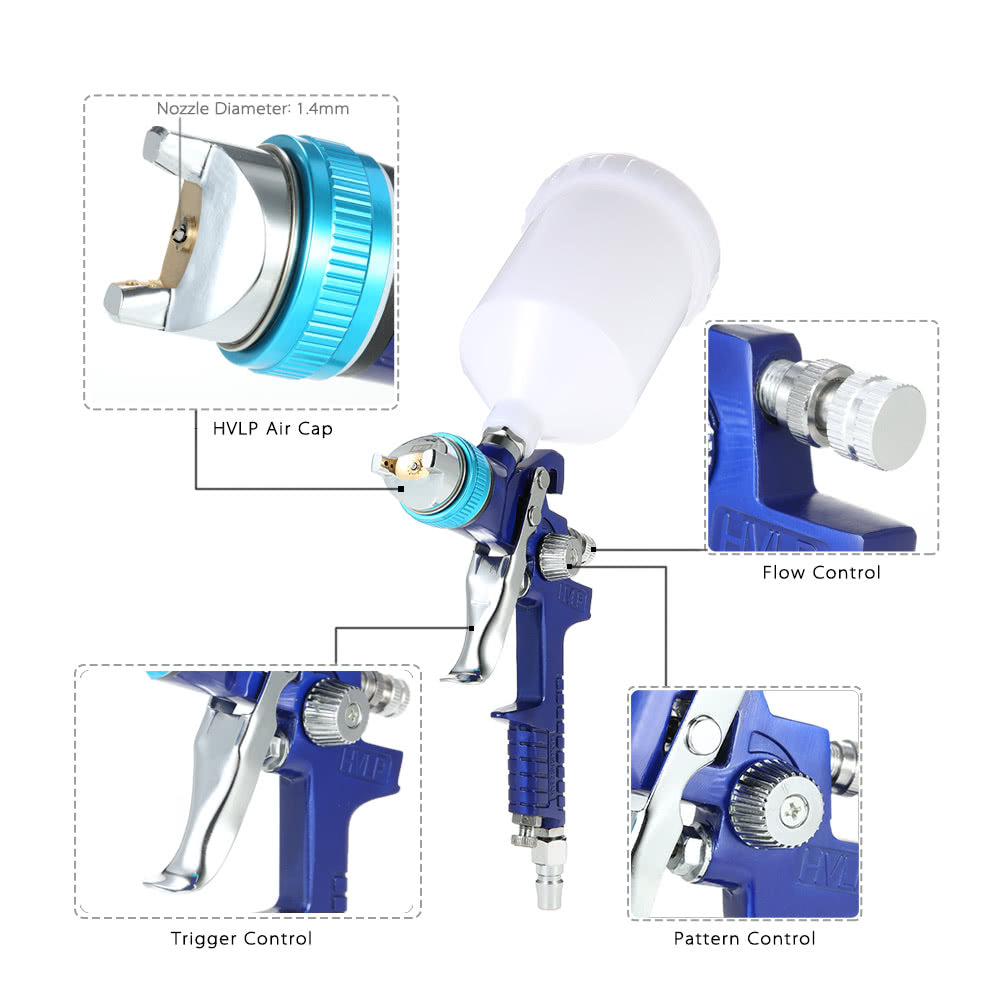 Gravity Feed HVLP Paint Spray Gun Airbrush Nozzle Car Furniture Finishing Coat Spraying Tool - 1.7mm Nozzle Diameter