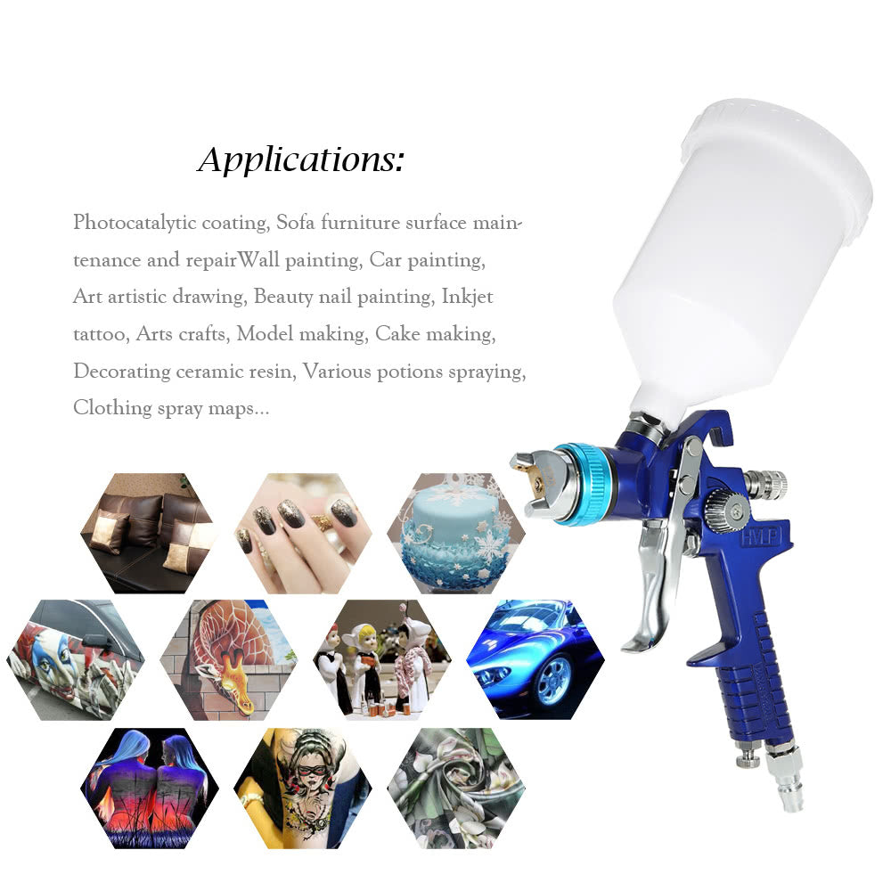 Gravity Feed HVLP Paint Spray Gun Airbrush Nozzle Car Furniture Finishing Coat Spraying Tool - 1.7mm Nozzle Diameter