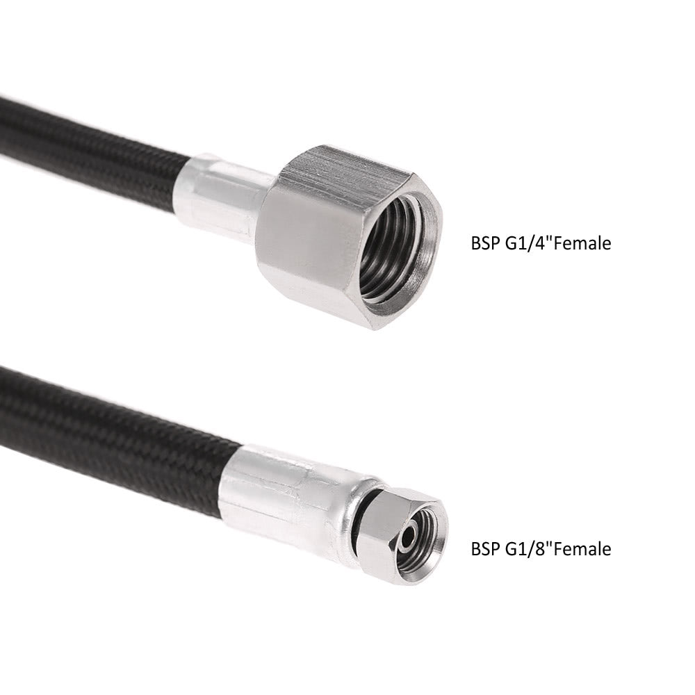 6&#39; Nylon Braided Airbrush Hose with Standard BSP Fitting Ends Regulator Compressor - Black