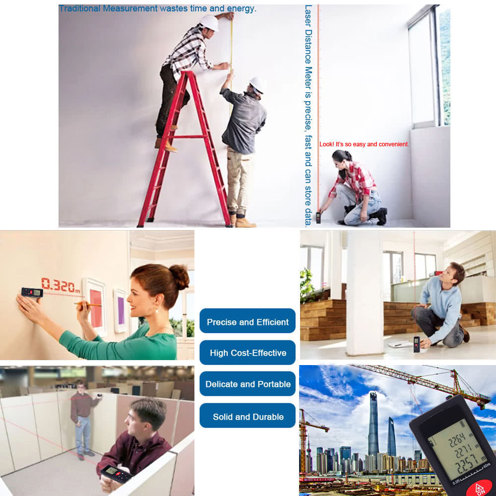 40m/131ft Mini Handheld Digital Laser Distance Meter High Precision Range Finder - e1203-40 40m/131ft