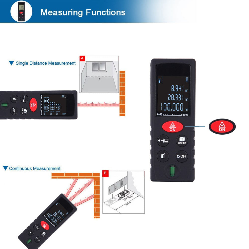 40m/131ft Mini Handheld Digital Laser Distance Meter High Precision Range Finder - e1203-80 40m/131ft