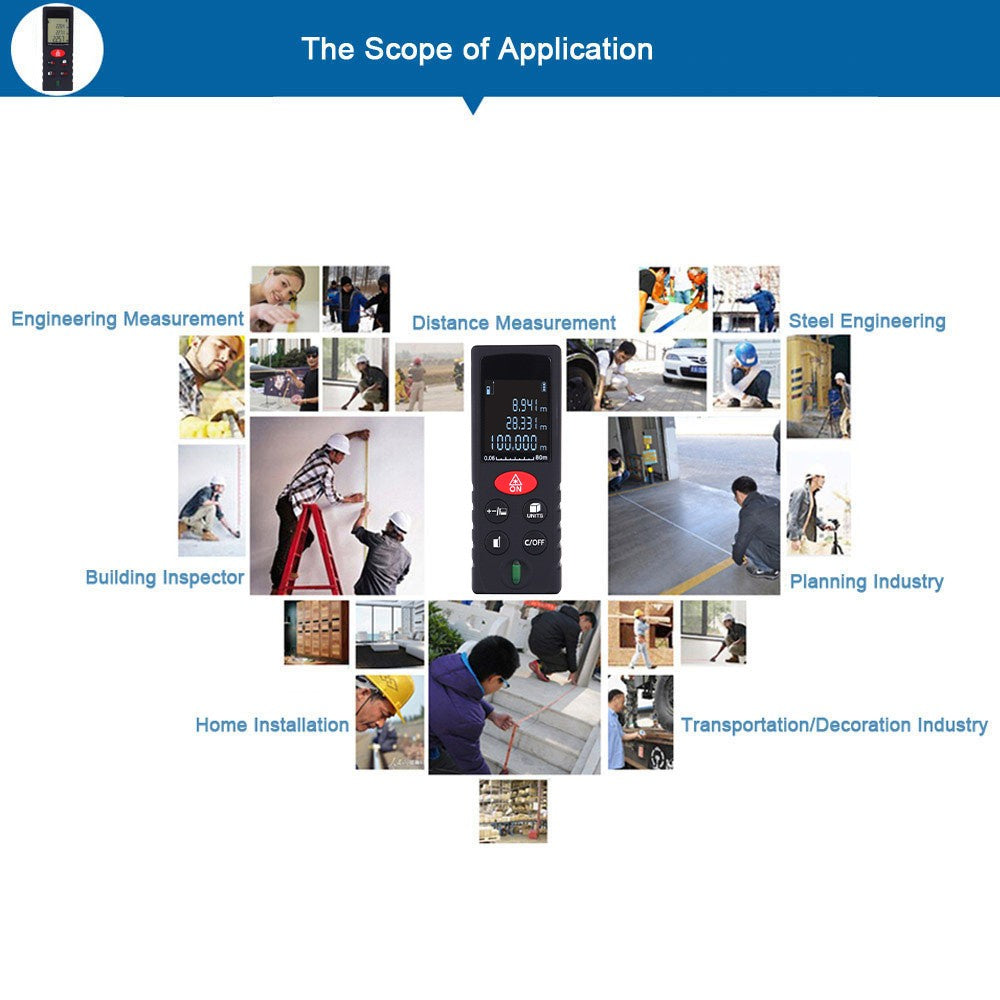 40m/131ft Mini Handheld Digital Laser Distance Meter High Precision Range Finder - e1203-80 40m/131ft