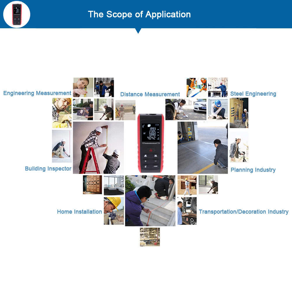 Portable Digital Laser Distance Meter Handheld Range Finder Area Volume Measurement - 100m