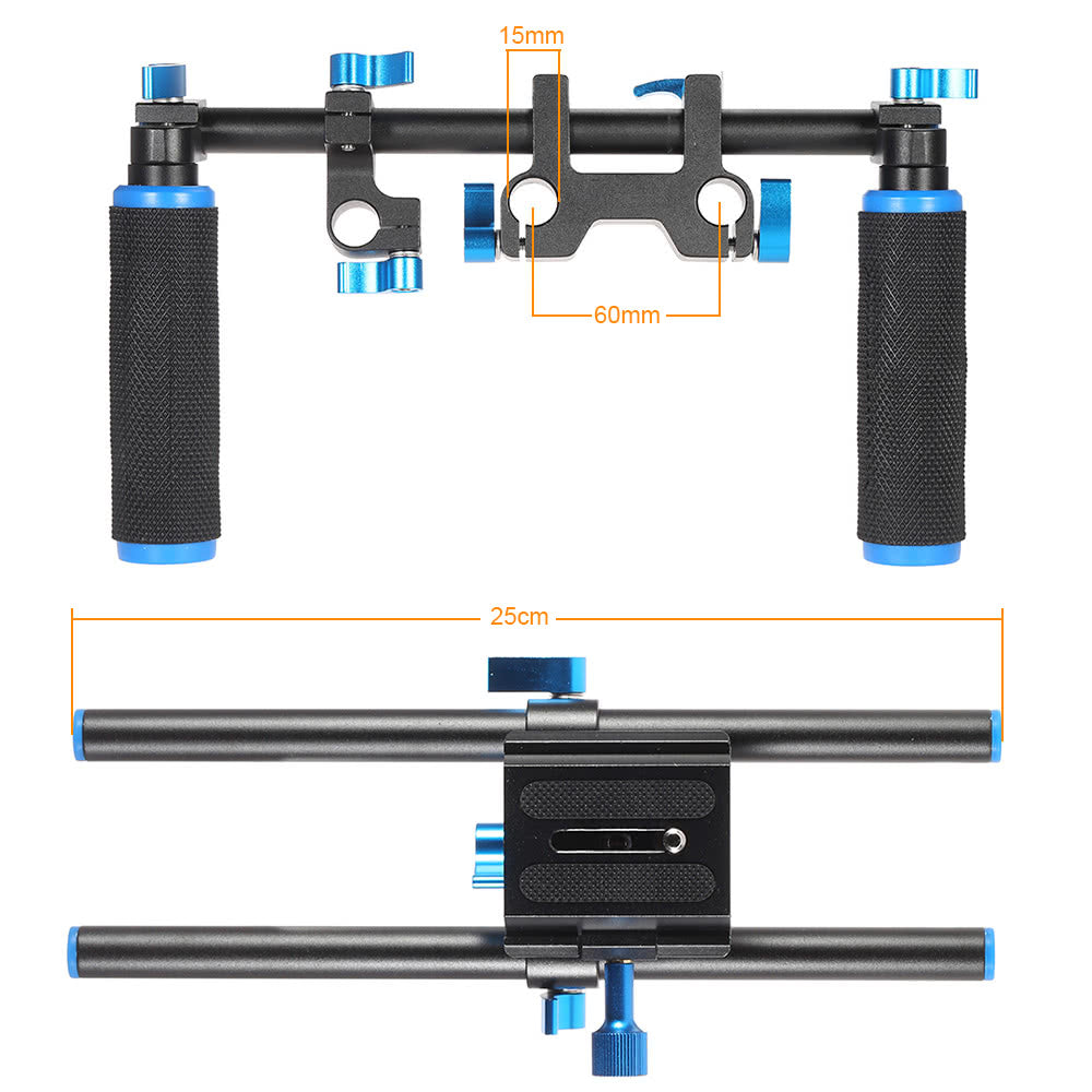 Aluminum Alloy Video Shoulder Mount Stablizer with 1/4inch Screw Mount Slider 15mm Rod Double-hand Handgrip Set C-shaped Holder for DSLR Camera Camcorder