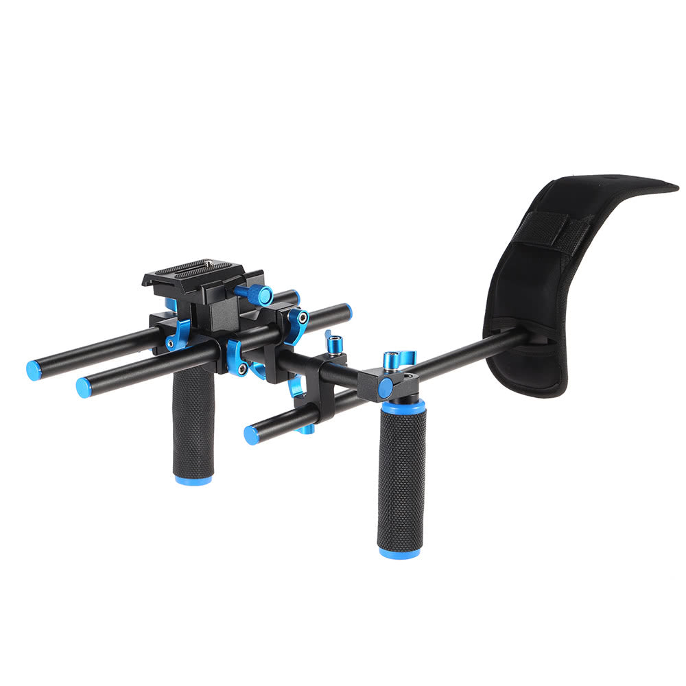 Aluminum Alloy Video Shoulder Mount Stablizer with 1/4inch Screw Mount Slider 15mm Rod Double-hand Handgrip Set C-shaped Holder for DSLR Camera Camcorder
