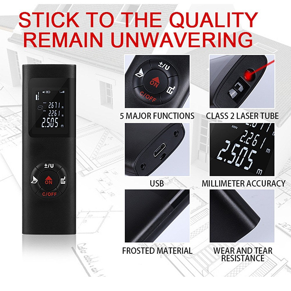 Smart Handheld Rangefinder Digital Mini Distance Measuring Meter Portable USB Charging - 40M