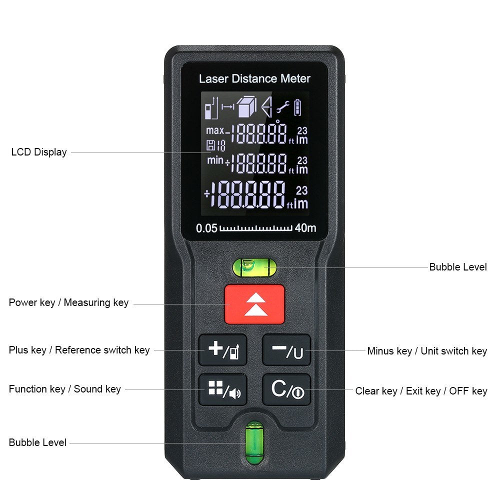 Handheld Digital Laser Distance Meter Portable Range Finder Rangefinder - 40m