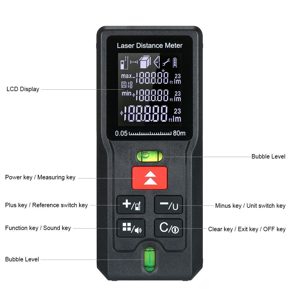 Handheld Digital Laser Distance Meter Portable Range Finder Rangefinder - 80m