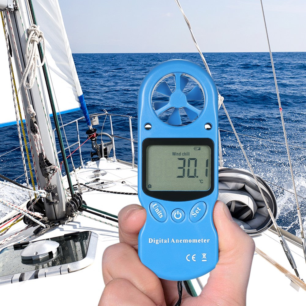 8 in 1 Handheld Digital Anemometer with LCD Backlight - Blue