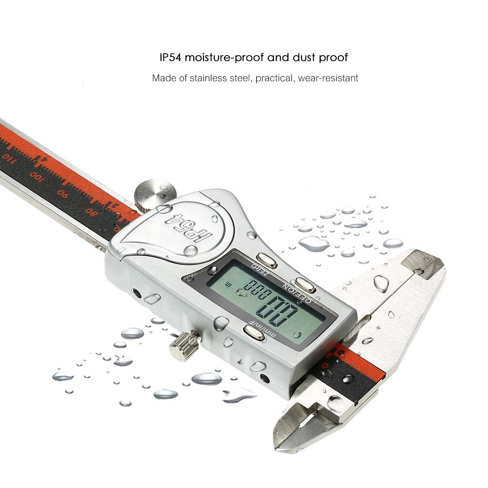 Digital Caliper Stainless Steel IP54 Waterproof 150mm Scales Callipers 1/64 Fraction/mm/inch High Precision LCD Display Vernier Caliper