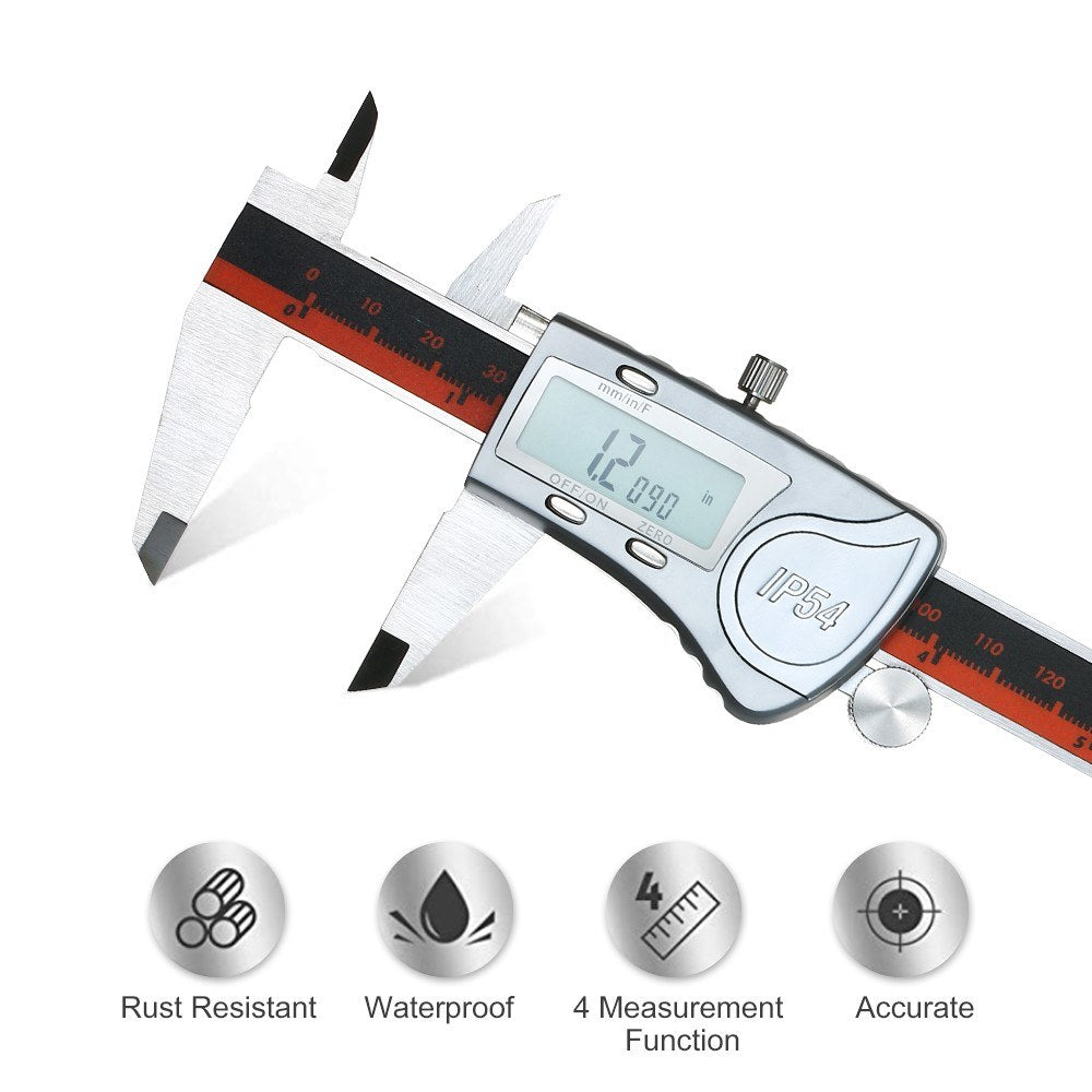 Digital Caliper Stainless Steel IP54 Waterproof 150mm Scales Callipers 1/64 Fraction/mm/inch High Precision LCD Display Vernier Caliper