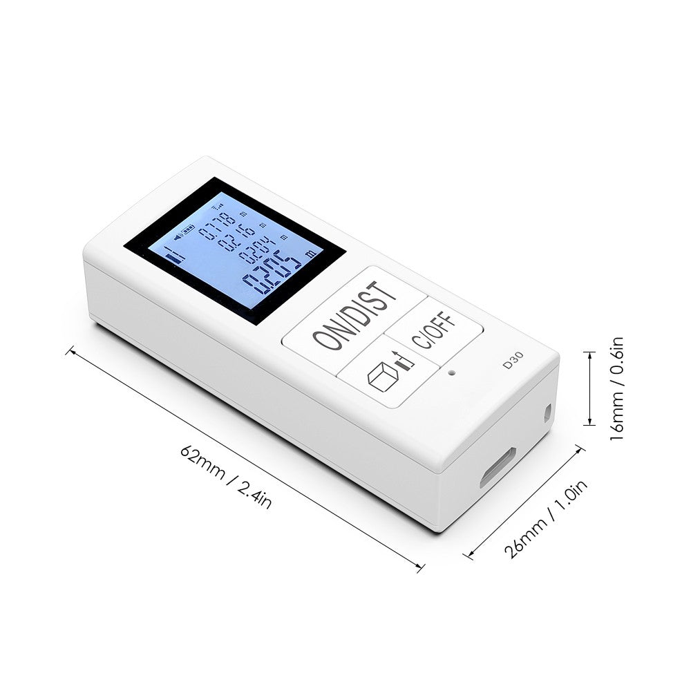 Mini Handheld Laser Distance Meter Digital USB Rechargeable Portable Range Finder Measurement 30m