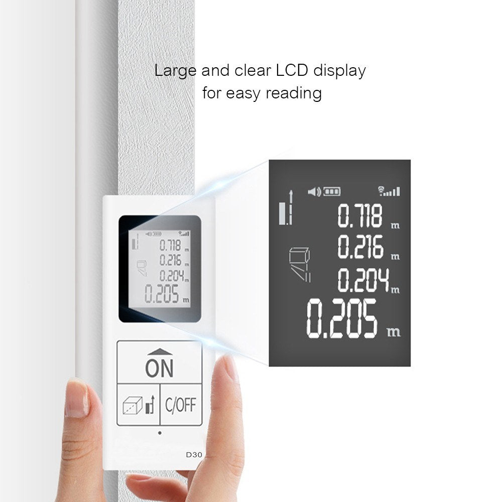 Mini Handheld Laser Distance Meter Digital USB Rechargeable Portable Range Finder Measurement 30m