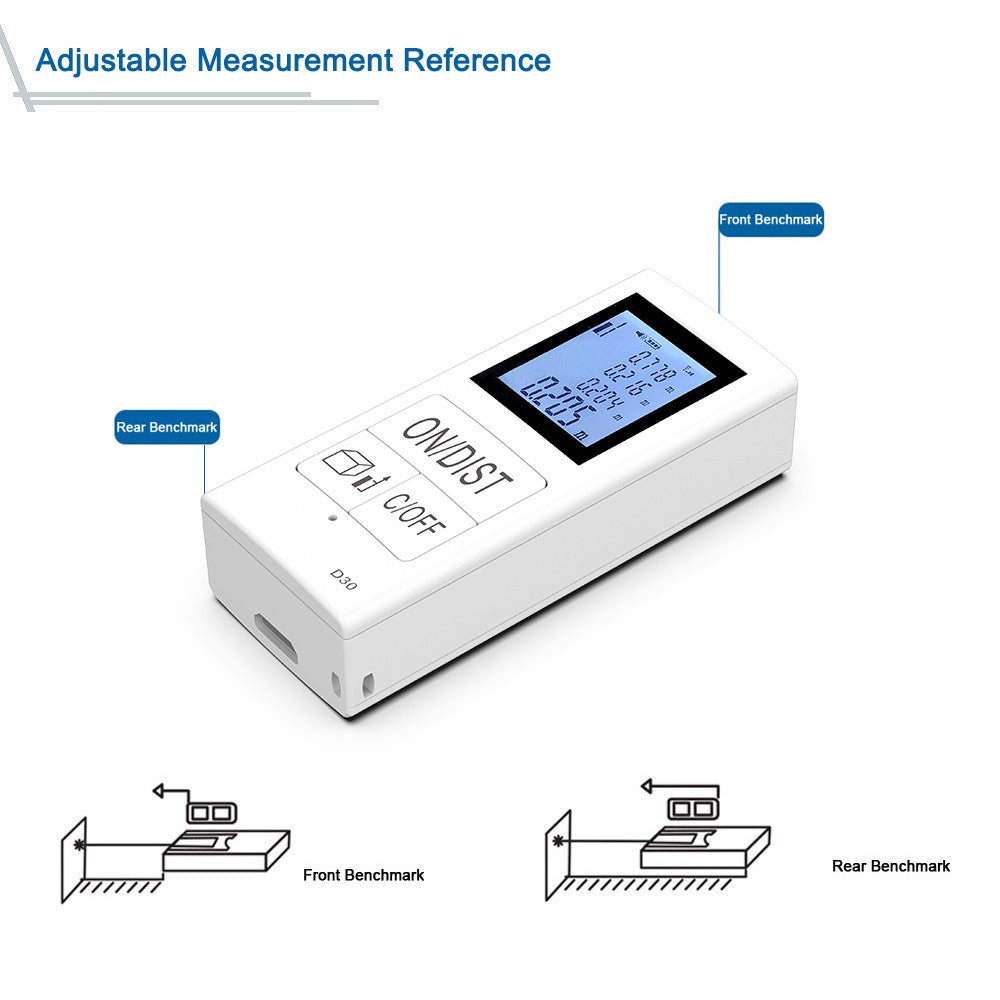 Mini Handheld Laser Distance Meter Digital USB Rechargeable Portable Range Finder Measurement 30m