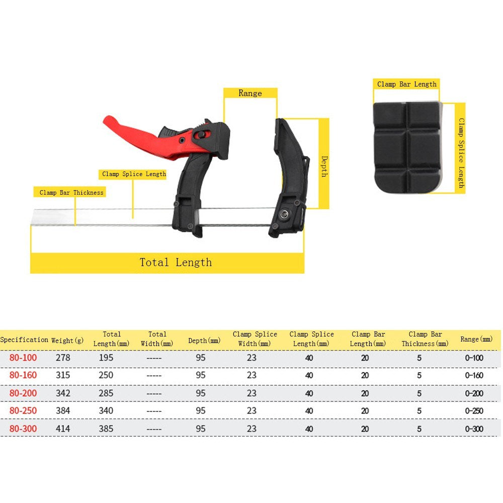 Multifunctional Adjustable Quick Grip Clamp 120 Degree for Furniture Manufacturing - 95-300mm