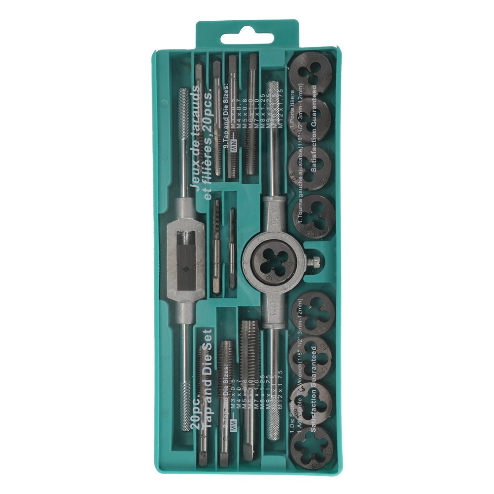 Alloy Steel Tap and Die Tool Set with Adjustable Wrench - 20 PCS