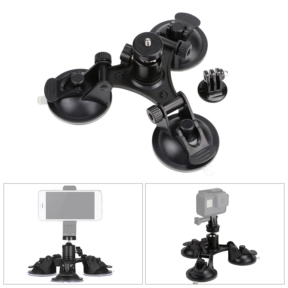 Sports Camera Triple Suction Cup Mount Sucker for GoPro Hero 5/4/3+/3