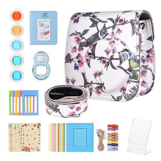 8-in-1 Accessories Kit for Fujifilm Instax Mini 8/8+/8s/9 [Camera Case/Strap/Selfie Mirror/Filter/Album/Photo Frame/Photo Sticker] - Cuckoo and Flowers