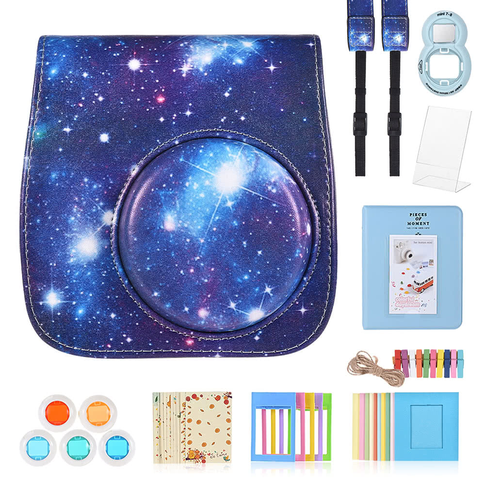 8-in-1 Accessories Kit for Fujifilm Instax Mini 8/8+/8s/9 [Camera Case/Strap/Selfie Mirror/Filter/Album/Photo Frame/Photo Sticker] - Starry Sky