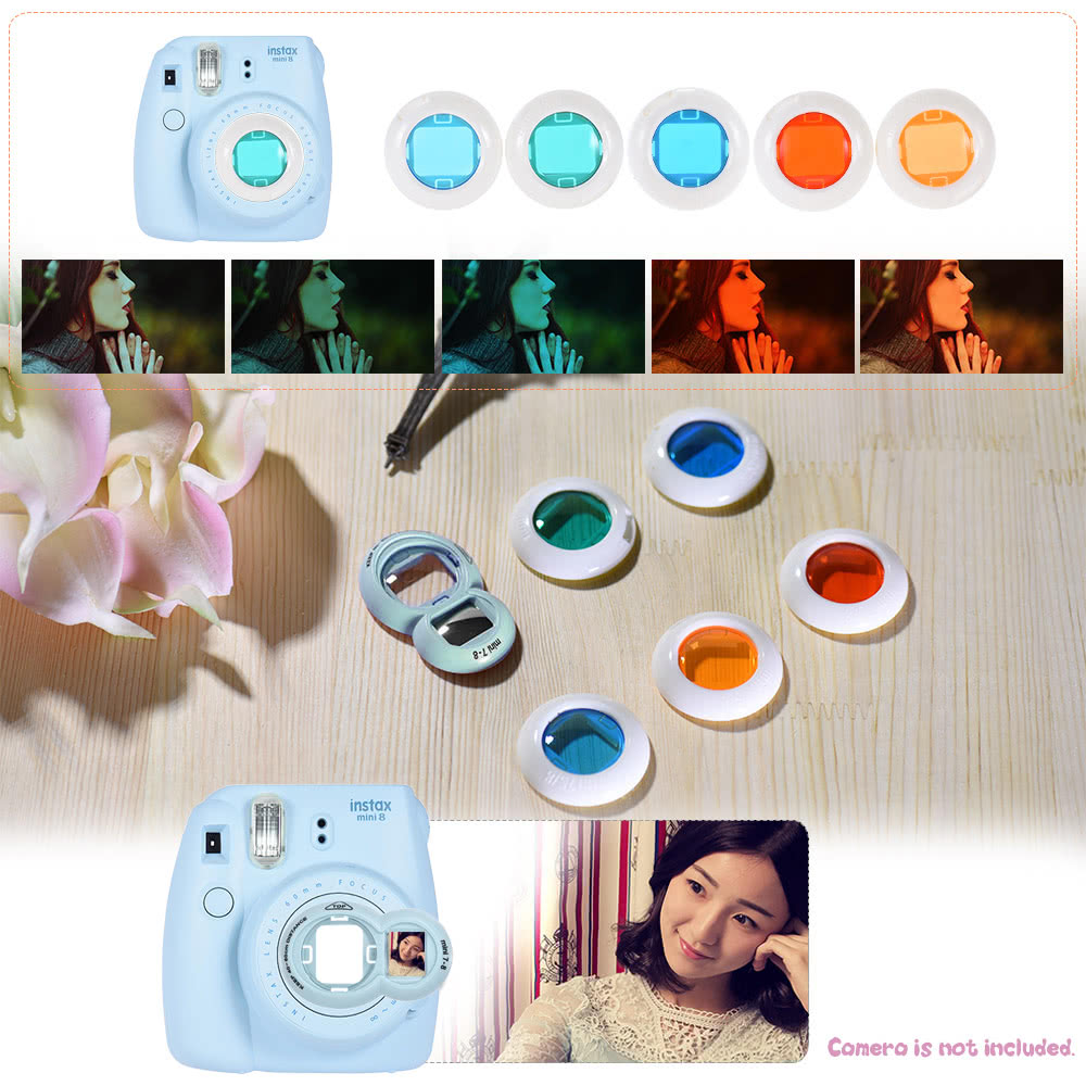 8-in-1 Accessories Kit for Fujifilm Instax Mini 8/8+/8s/9 [Camera Case/Strap/Selfie Mirror/Filter/Album/Photo Frame/Photo Sticker] - Starry Sky