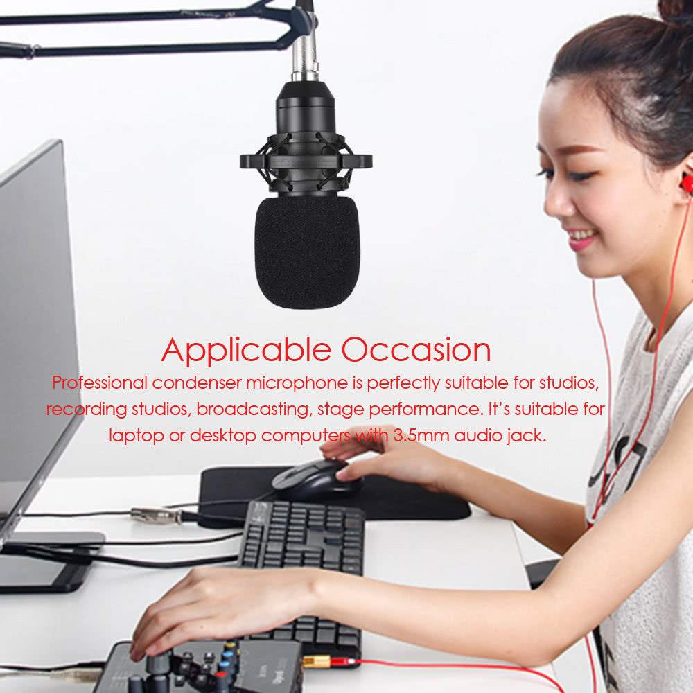 BM800 Condenser Microphone Sponge Microphone Studio Sound Recording Broadcasting with Shock Mount
