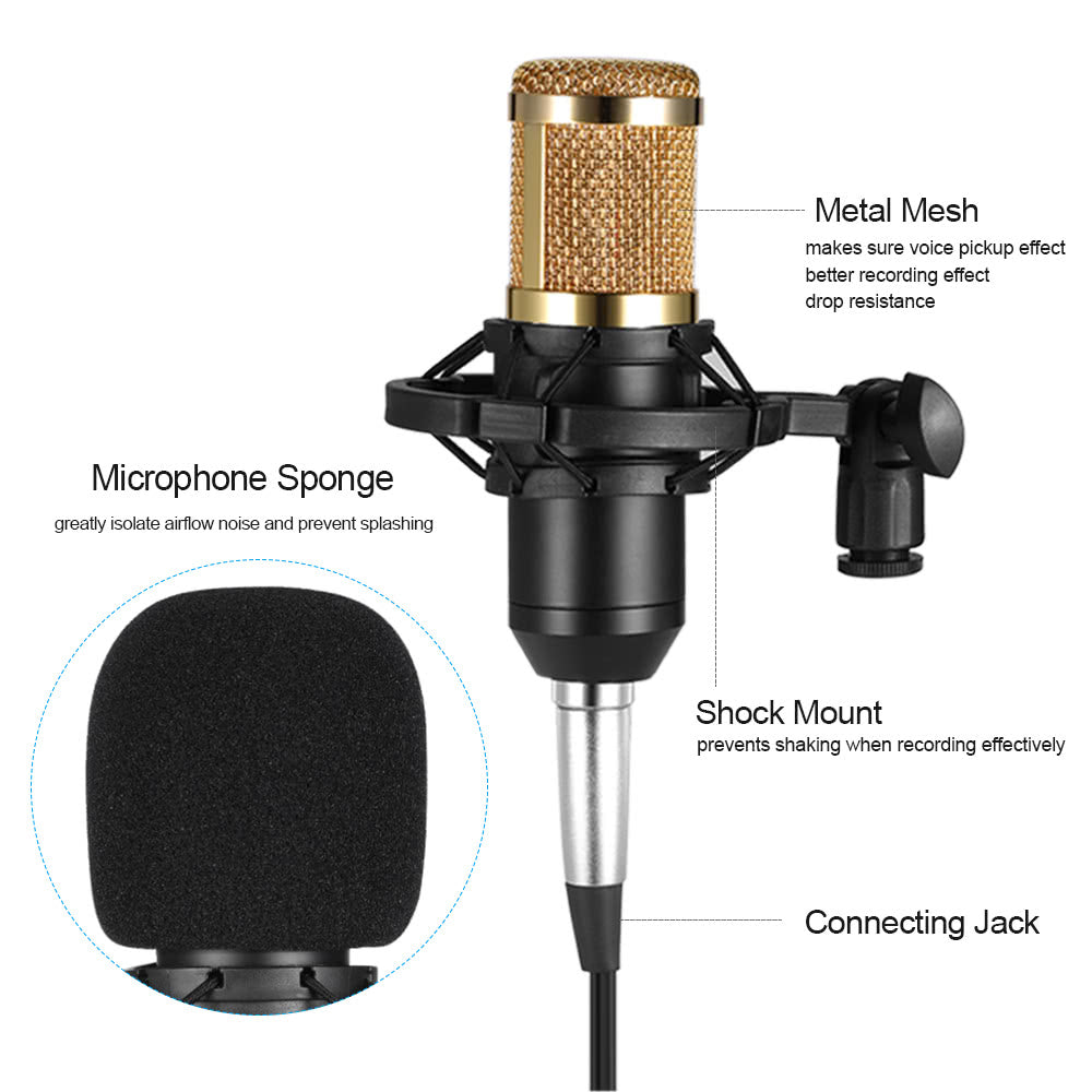 BM800 Condenser Microphone Sponge Microphone Studio Sound Recording Broadcasting with Shock Mount