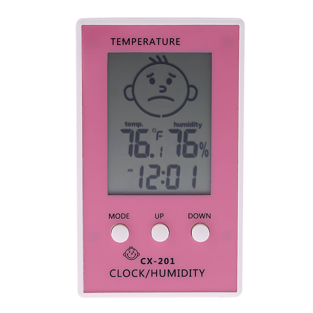 LCD Digital Hygrometer Clock Temperature Thermometer - Pink