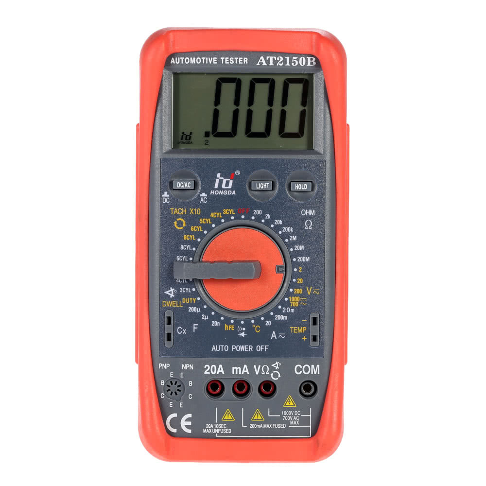 HD AT2150B Automotive Meter Tester Digital Multimeter Tachometer Temp Tester Sensor LCD Backlight - Red/Grey