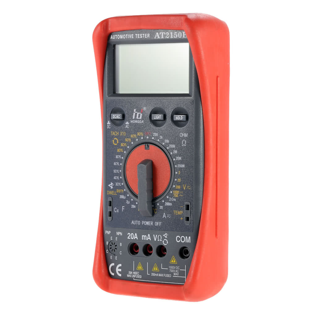 HD AT2150B Automotive Meter Tester Digital Multimeter Tachometer Temp Tester Sensor LCD Backlight - Red/Grey
