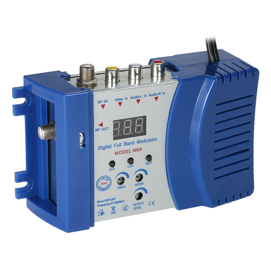 Digital RF Modulator TV Link Modulator AC120V RCA Compact RF Modulator Converter IR Extender VHF UHF Signal Amplifier - EU Plug/Blue