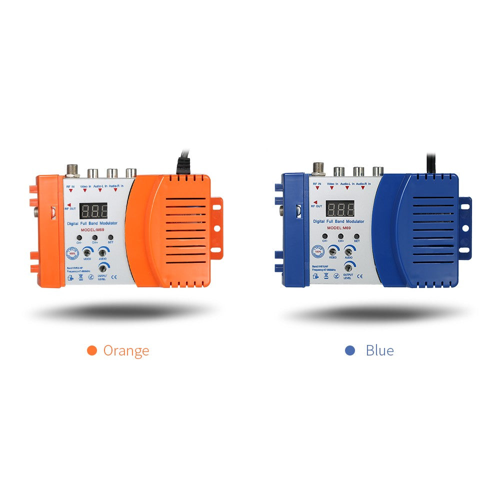 Digital RF Modulator TV Link Modulator AC120V RCA Compact RF Modulator Converter IR Extender VHF UHF Signal Amplifier - EU Plug/Orange