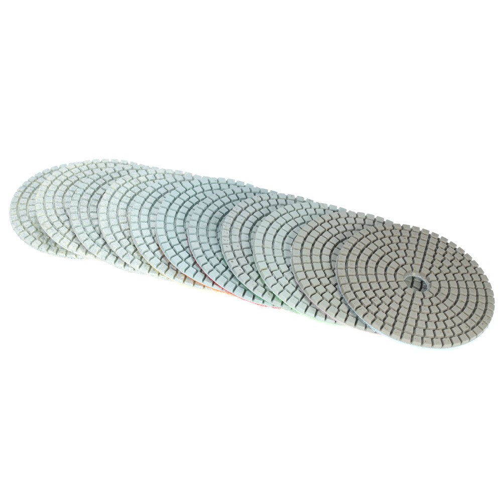 Diamond Wet Polishing Pads Kit 11Pcs 4 inch Stone Polishing Accessories Grinding Disc + 1Pc Backing Pad for Granite Concrete Marble