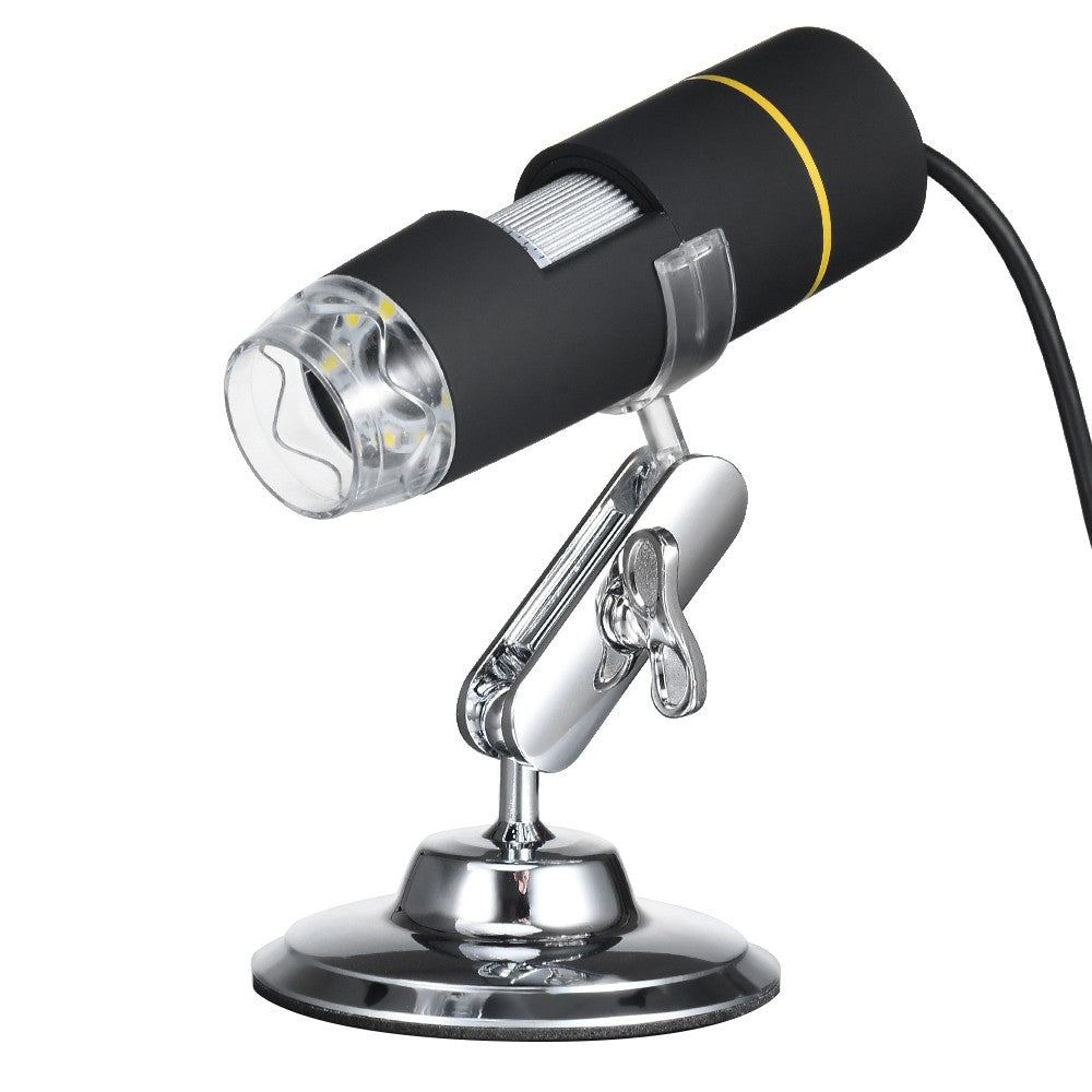 1000X Magnification USB Digital Microscope with OTG Function Endoscope 8-LED Light Magnifying Glass Magnifier with Stand - Black/Silver