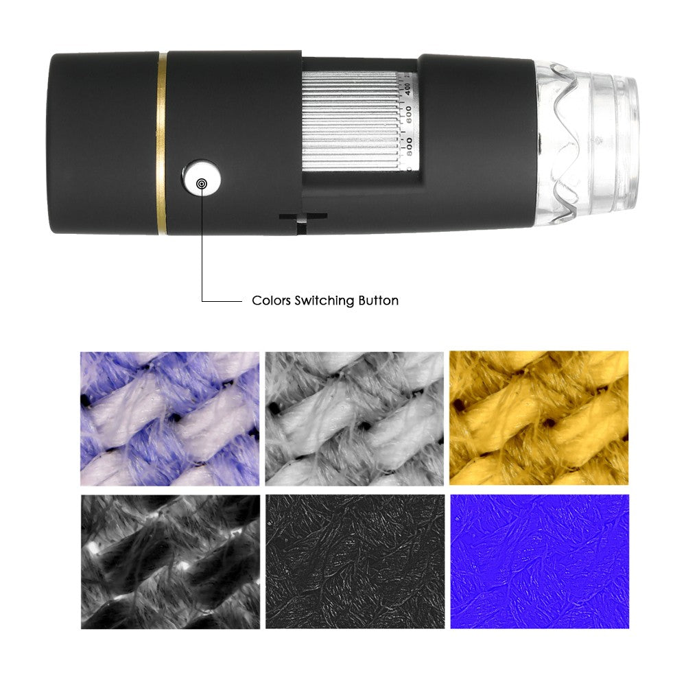 1000X Magnification USB Digital Microscope with OTG Function Endoscope 8-LED Light Magnifying Glass Magnifier with Stand - Black/Silver